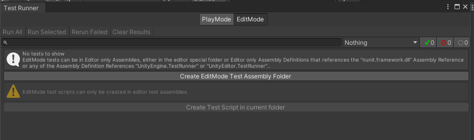 Creating a test folder from the Test Runner