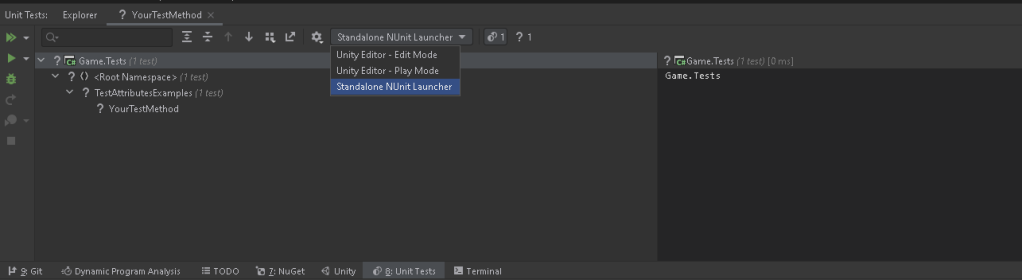 Assigning the Standalone NUnit Launcher as Rider's test environment